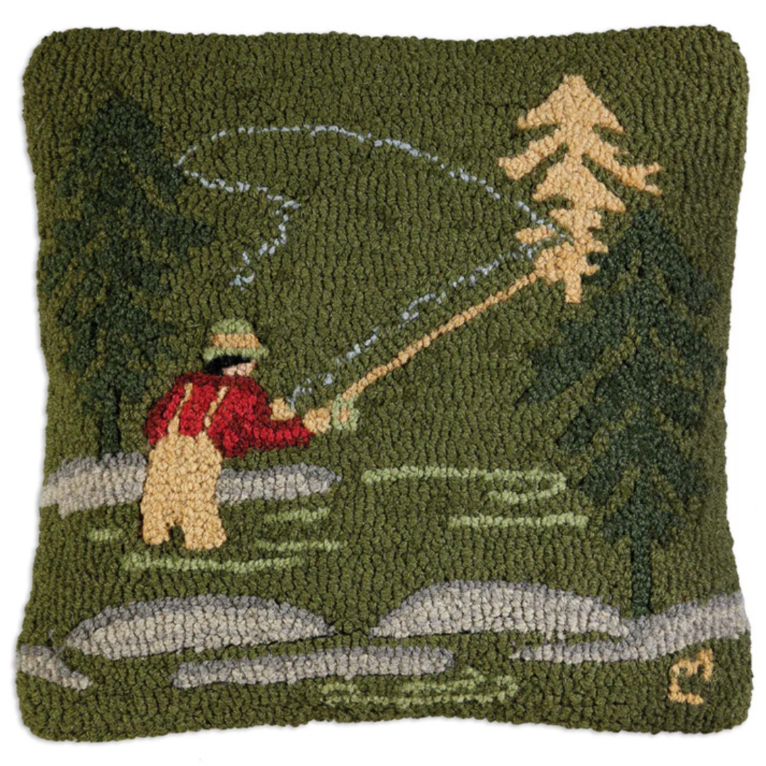 Fly Fisherman Wool Toss Pillow
