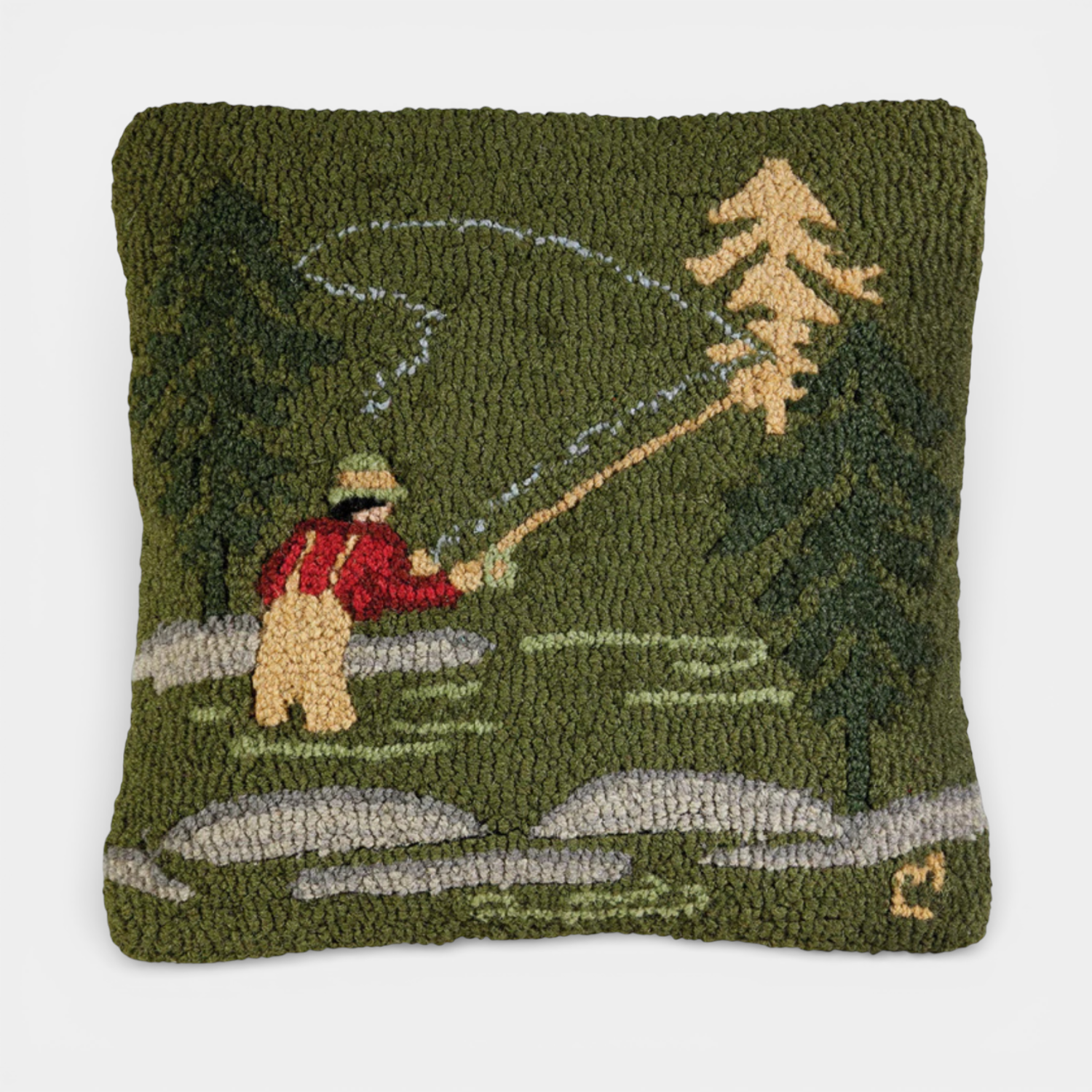 Fly Fisherman Wool Toss Pillow