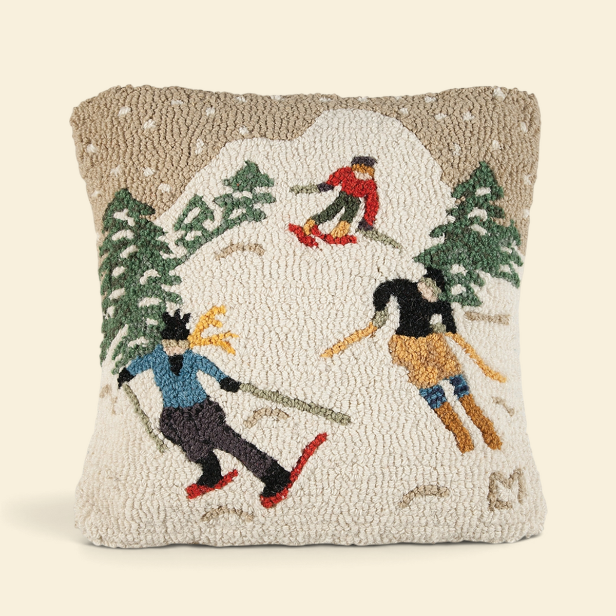 Downhill Dash Hooked-Wool Toss Pillow