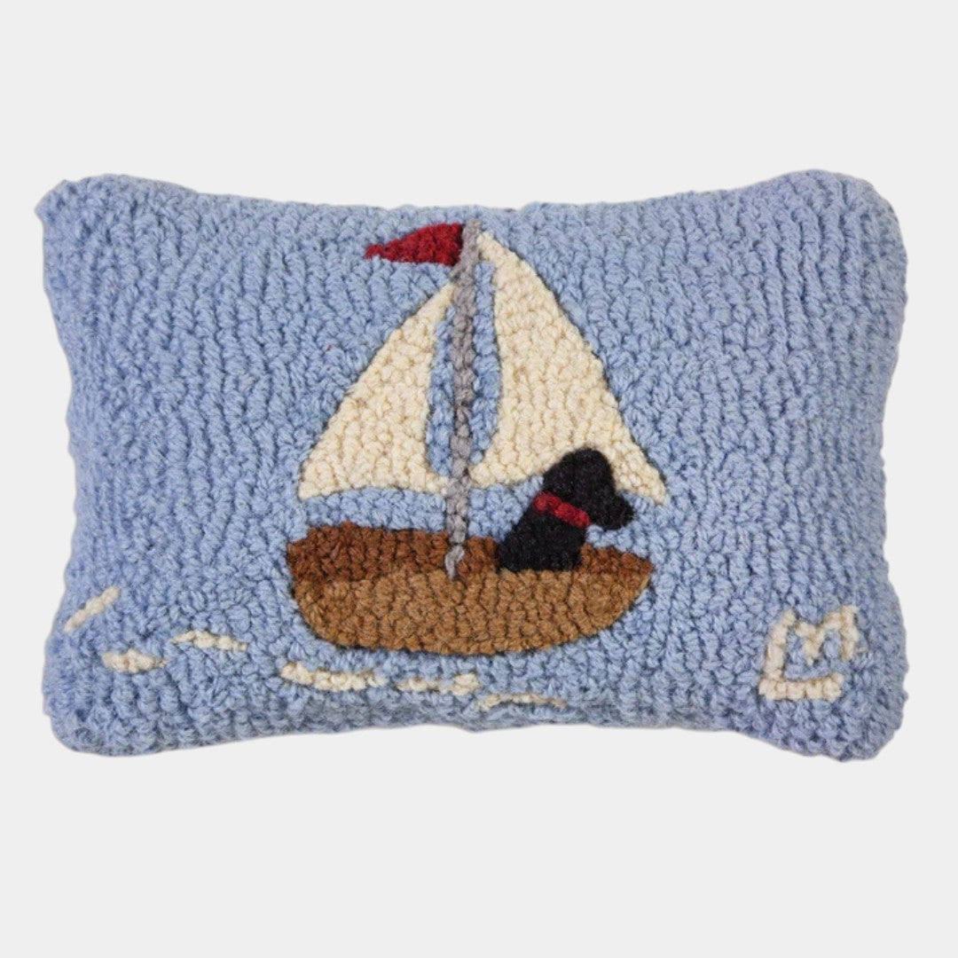 Pup Sailing Seas Wool Kidney Toss Pillow