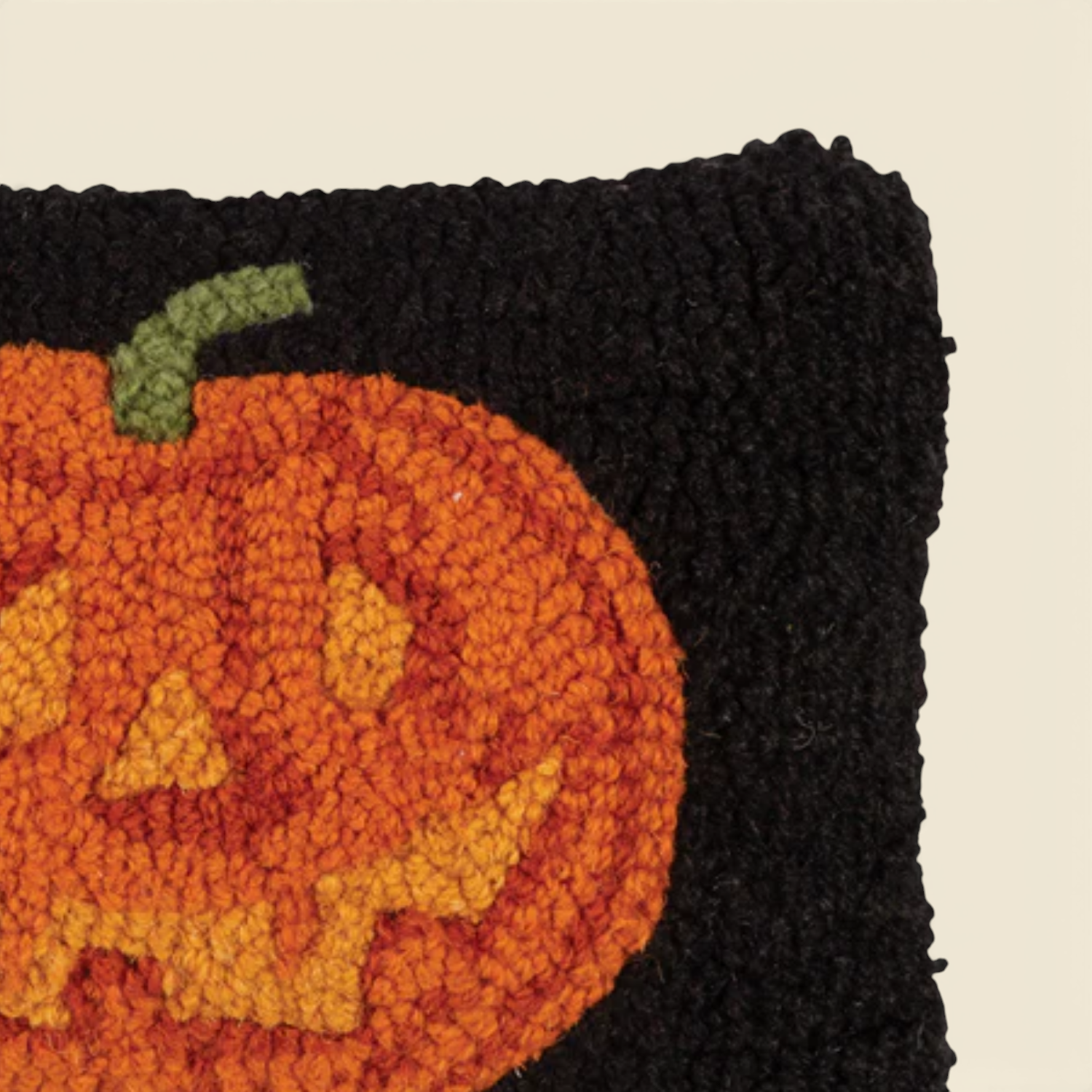 Jack O'Lantern Hooked-Wool Kidney Toss Pillow