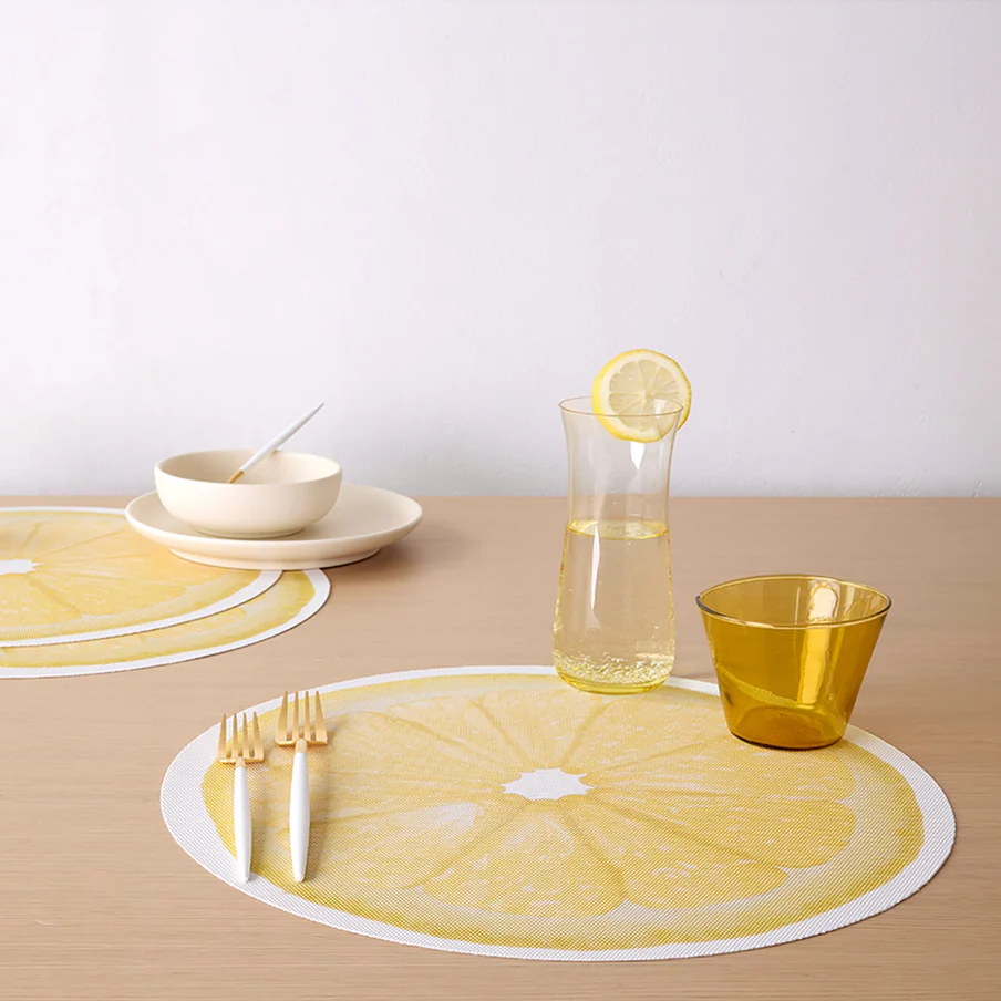 Chilewich Citrus Lemon 15" Round In/Out Placemat (Set of 4)