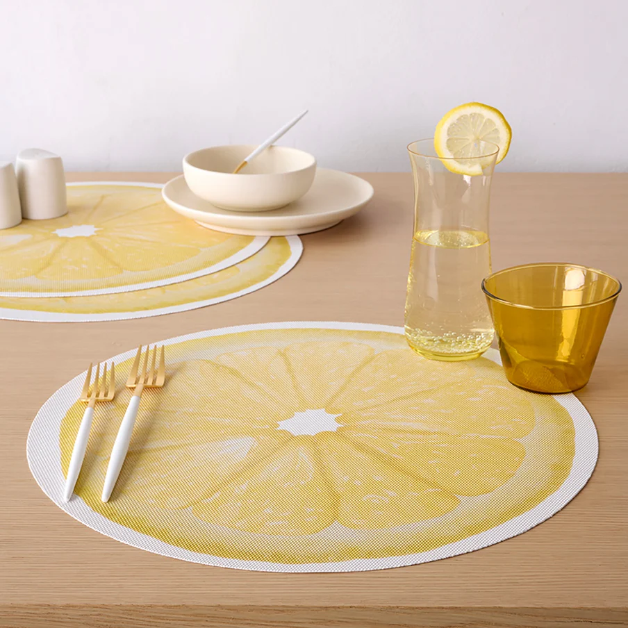 Chilewich Citrus Lemon 15" Round In/Out Placemat (Set of 4)