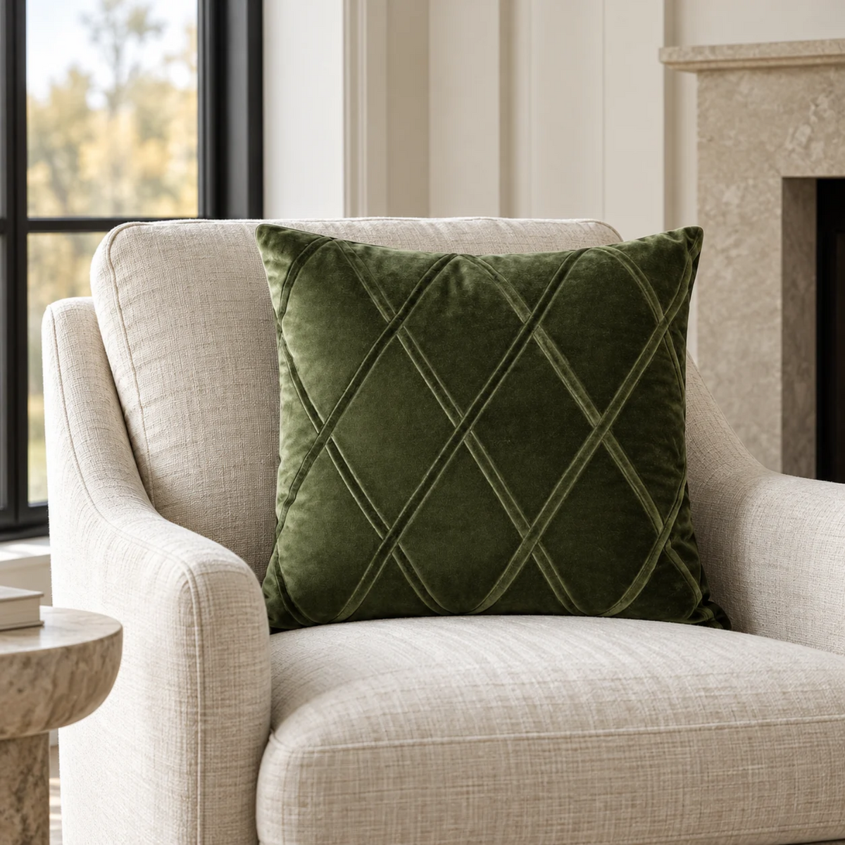 Everett Cactus Velvet Toss Pillow with Feather Insert