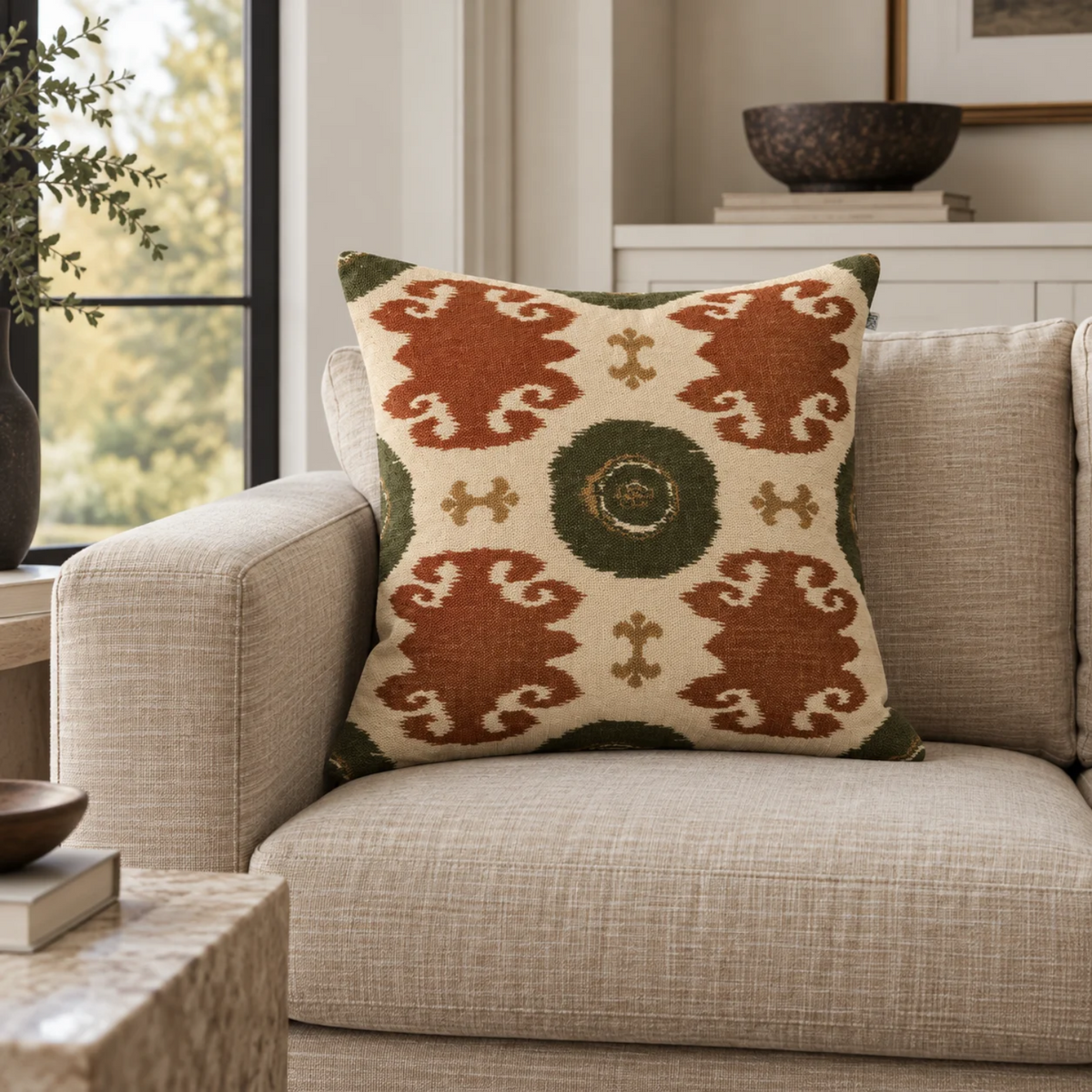 Mosaic Linen Toss Pillow with Feather Insert