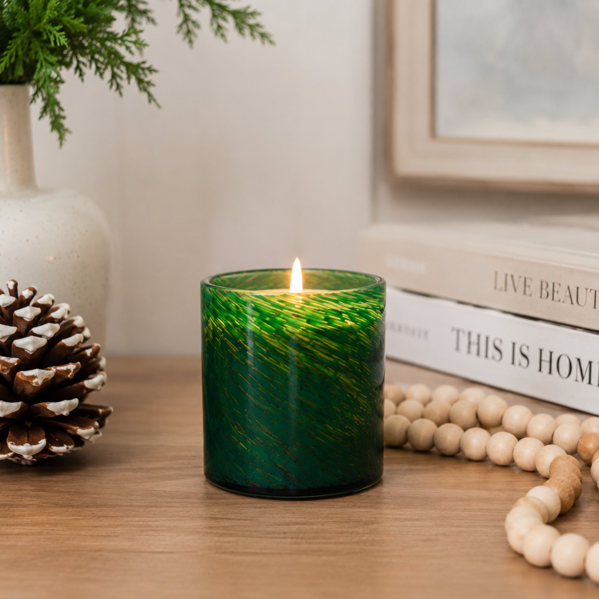 Hand-Blown Glass Candle - Woodland Spruce