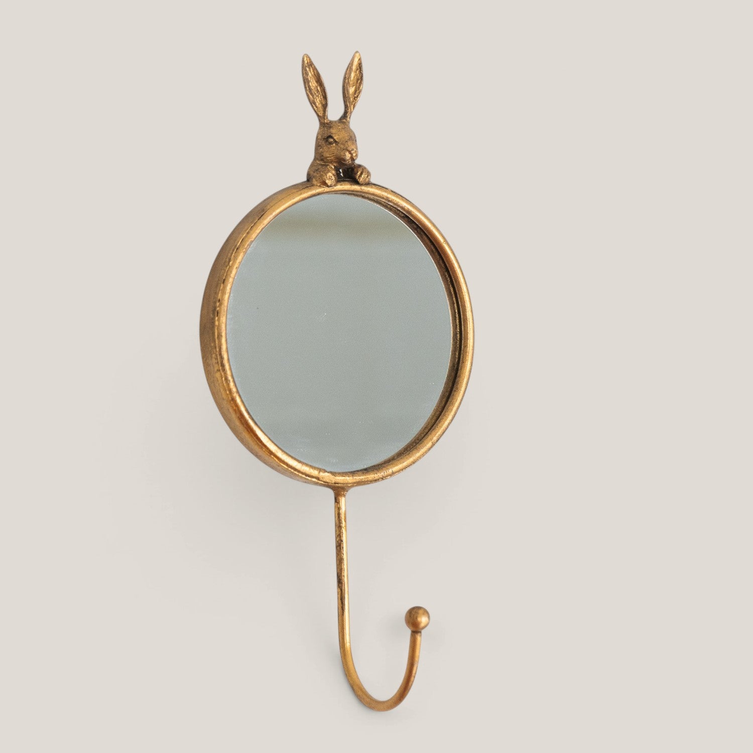 Whimsical Bramble Hare Brass Wall Mirror & Hook