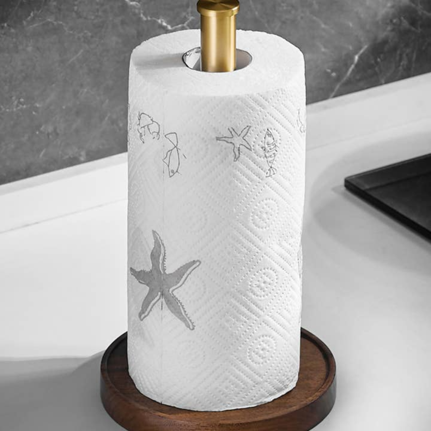 Walnut/Brushed Metal Paper Towel Holder