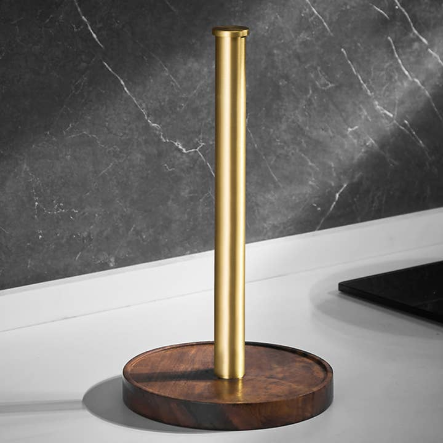 Walnut/Brushed Metal Paper Towel Holder