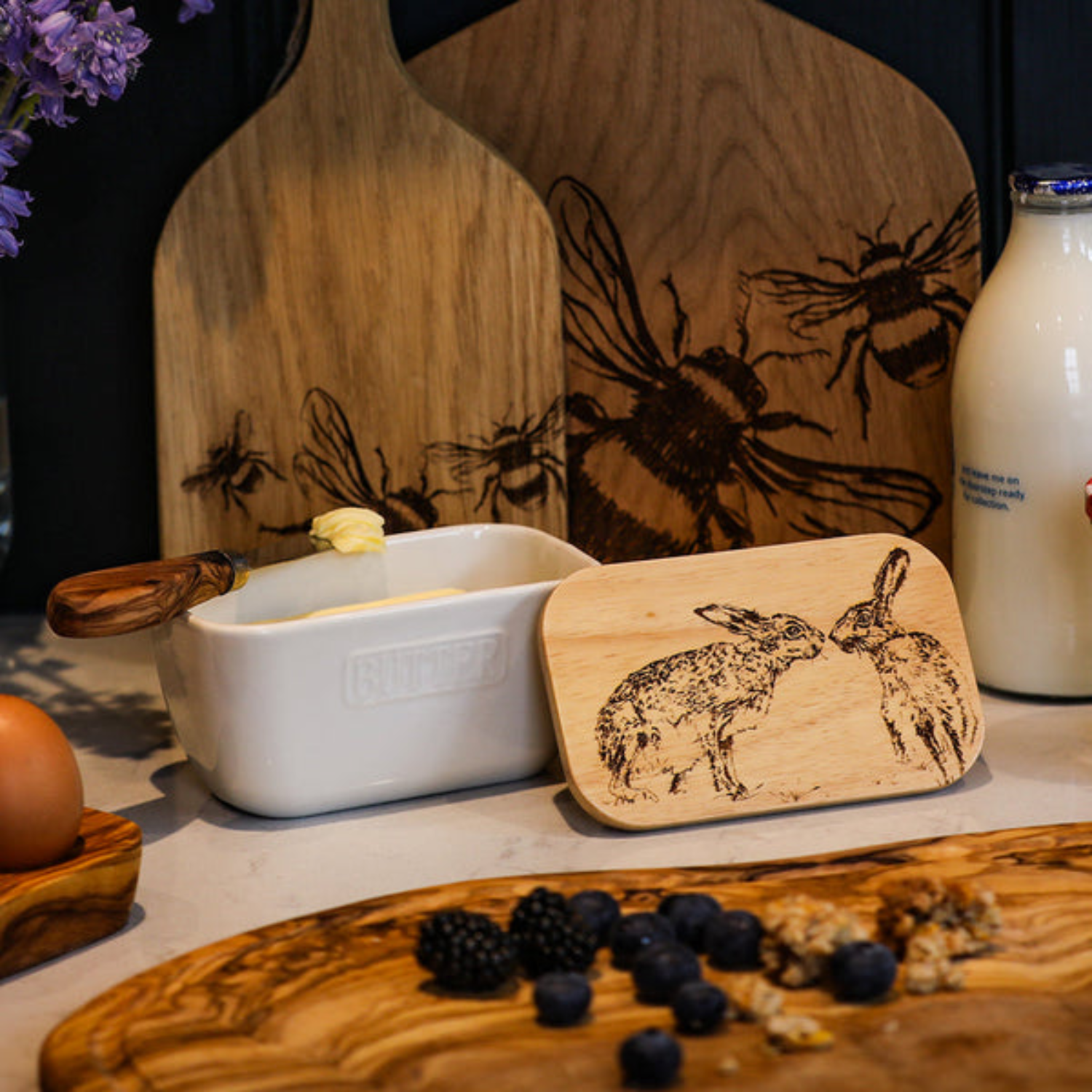 Hare Kisses White Butter Dish