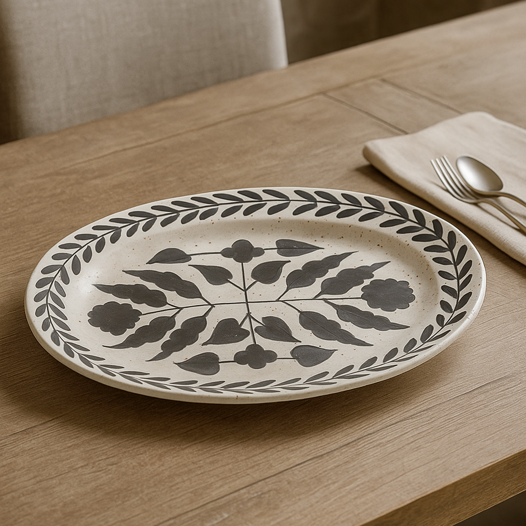 Cottage Floral Trim Stoneware Oval Serving Platter