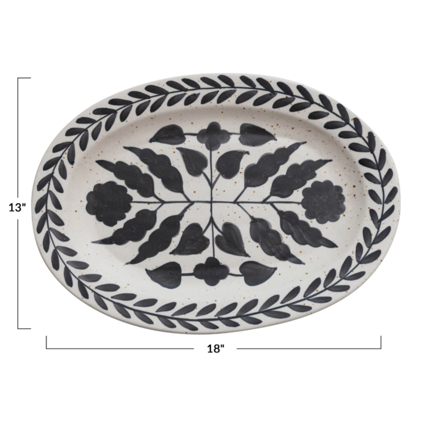 Cottage Floral Trim Stoneware Oval Serving Platter