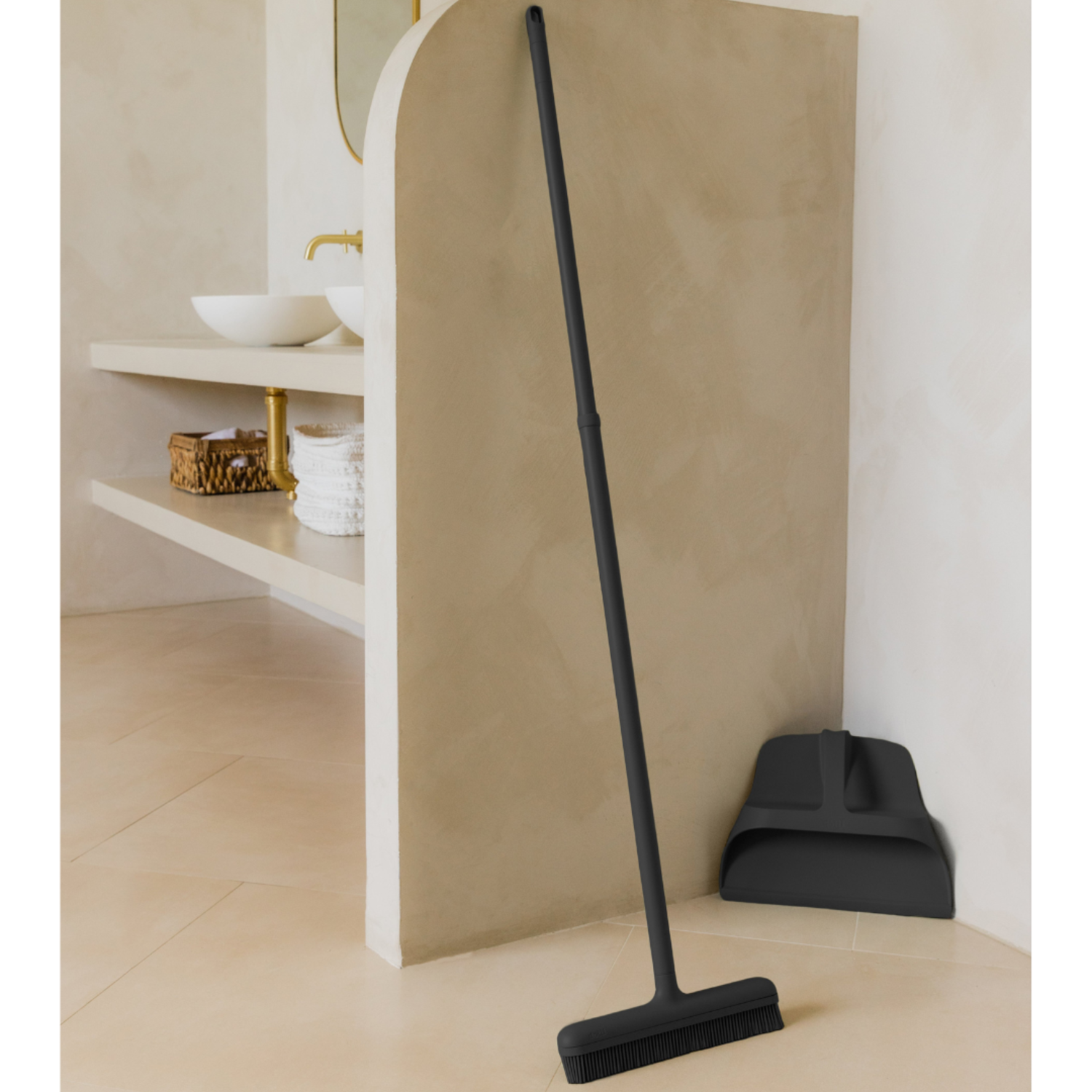 Adjustable Silicone Broom & Dustpan Set - Matte Black