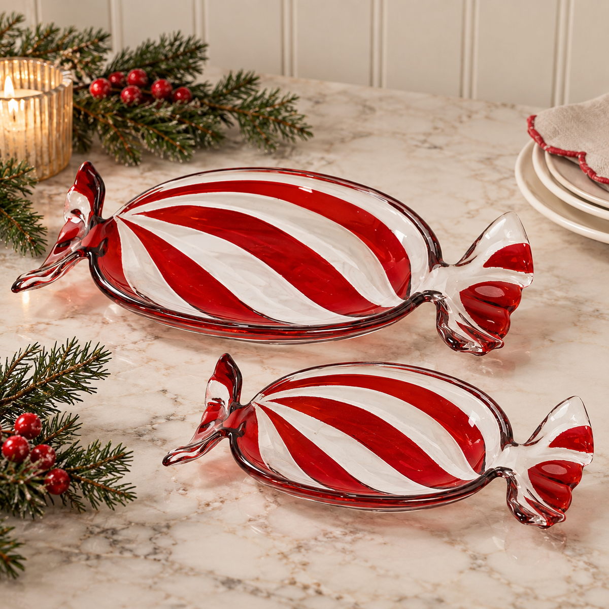 Peppermint Christmas Candy Glass Tray