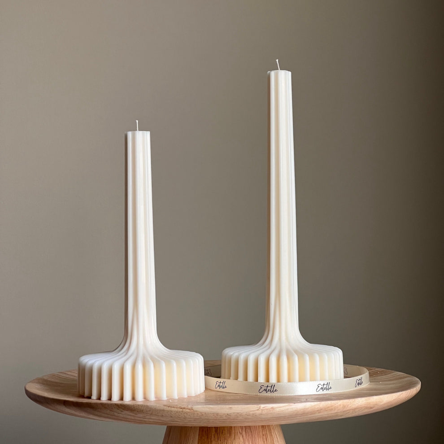 Grooved Waterfall Cream Candle (Set of 2)