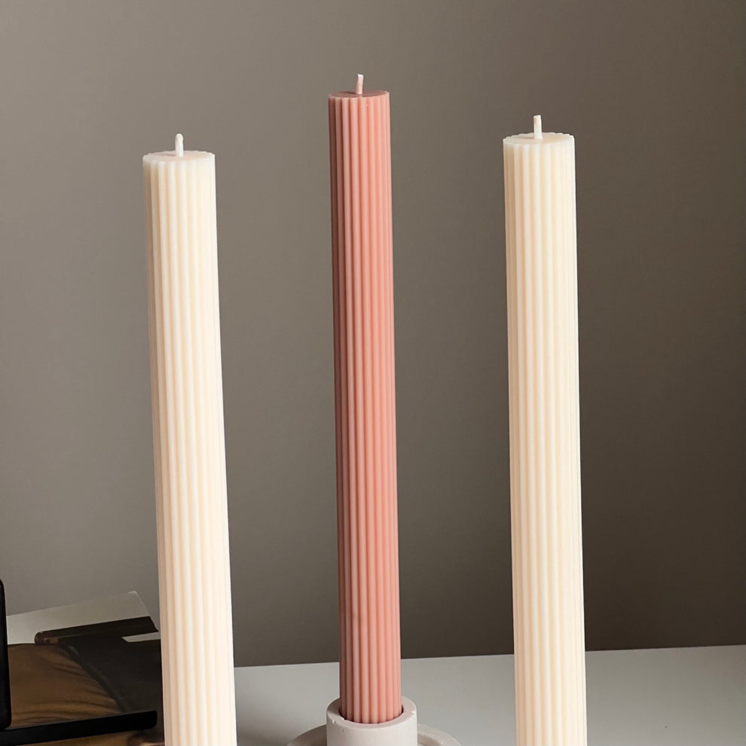 Cream Ribbed Taper Candle