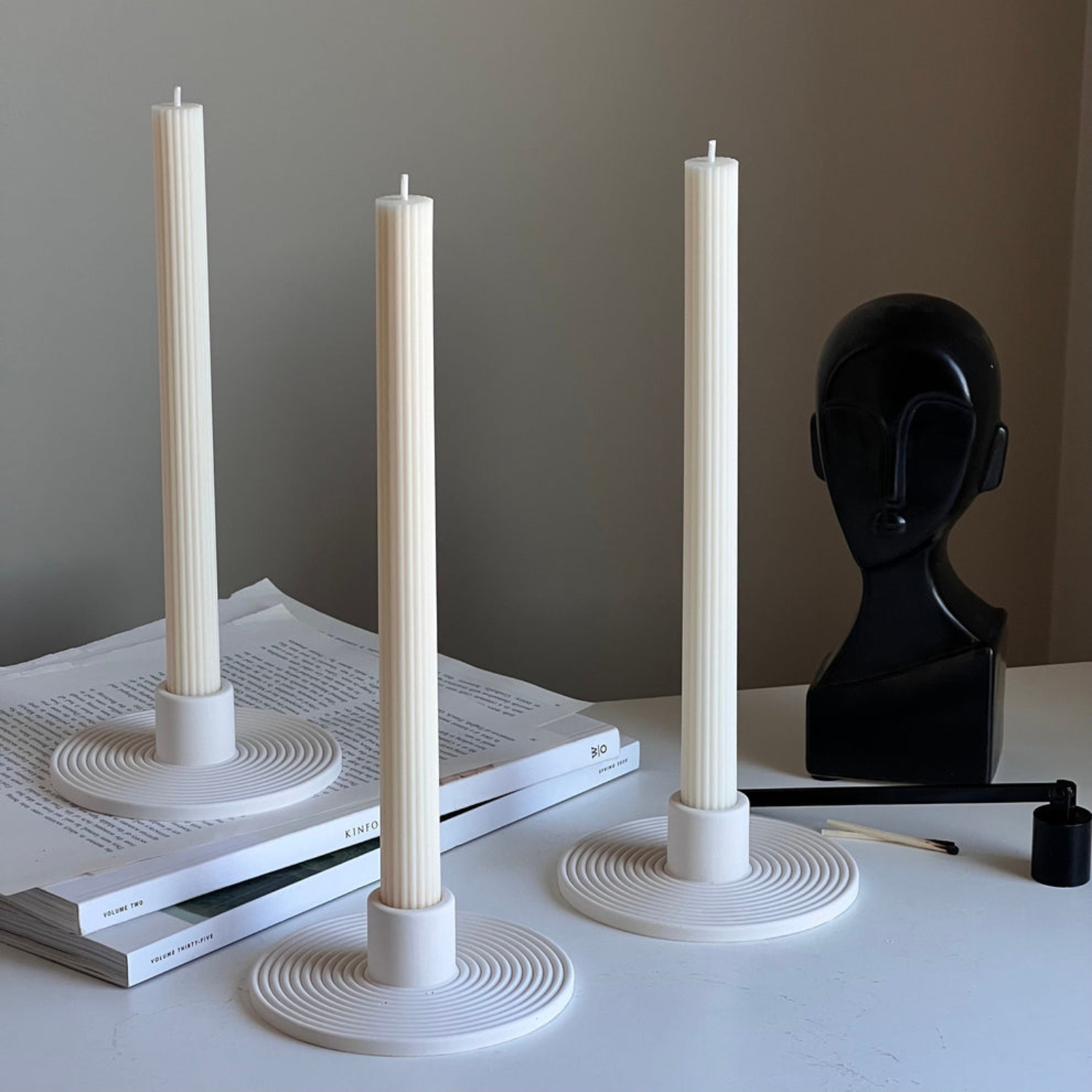 Cream Rings Candlestick Holder