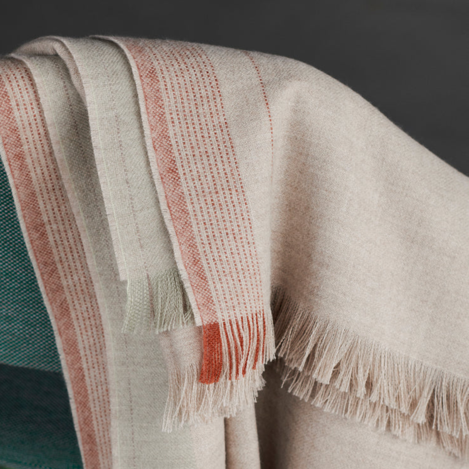 Fringe Alpaca Beige Wool Throw