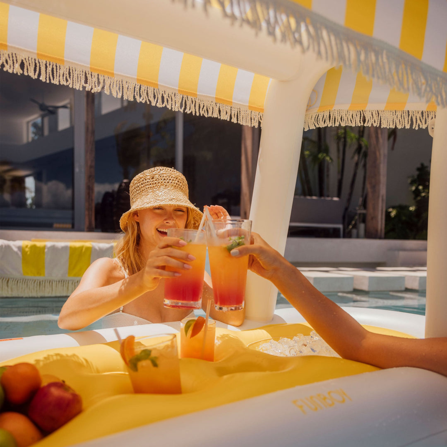 Inflatable Candy Striped Yellow Cabana Bar