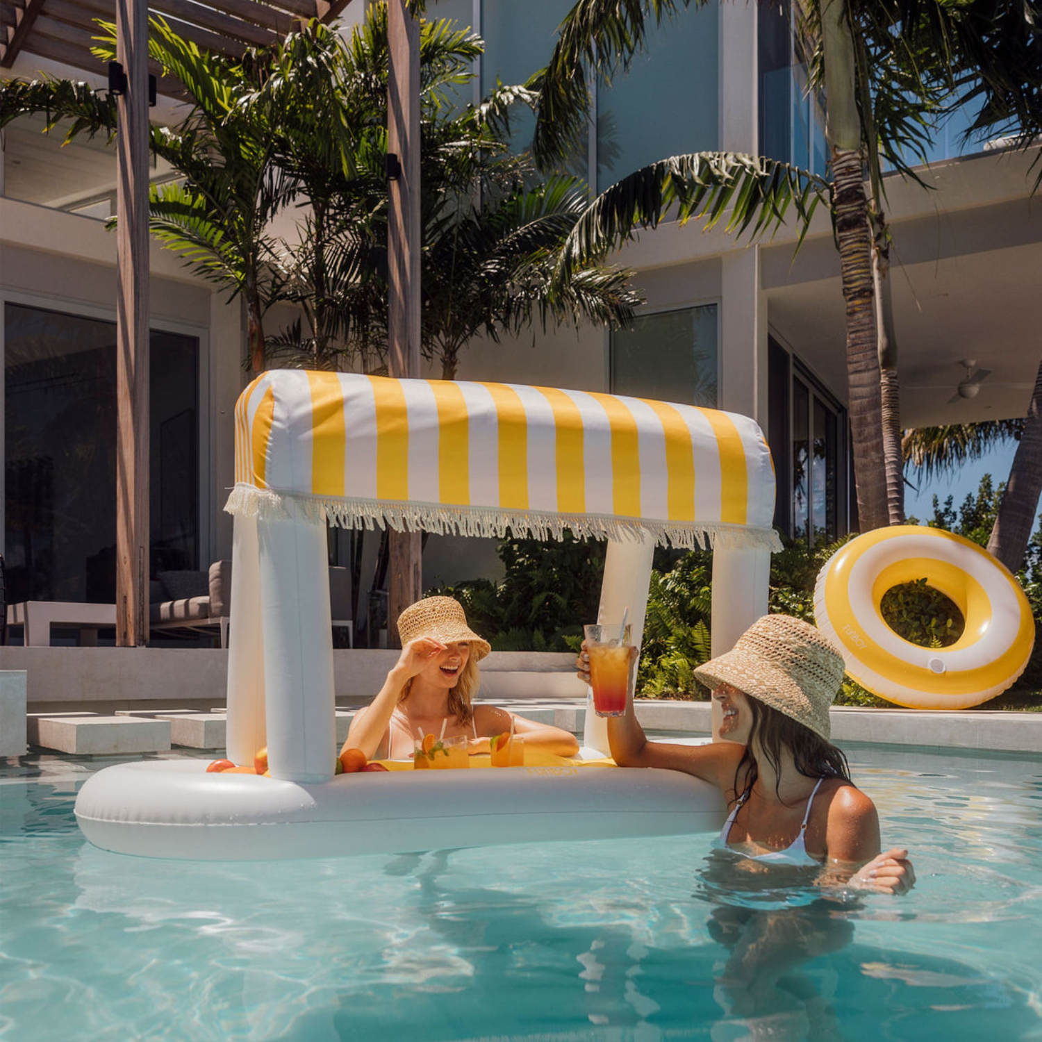 Inflatable Candy Striped Yellow Cabana Bar