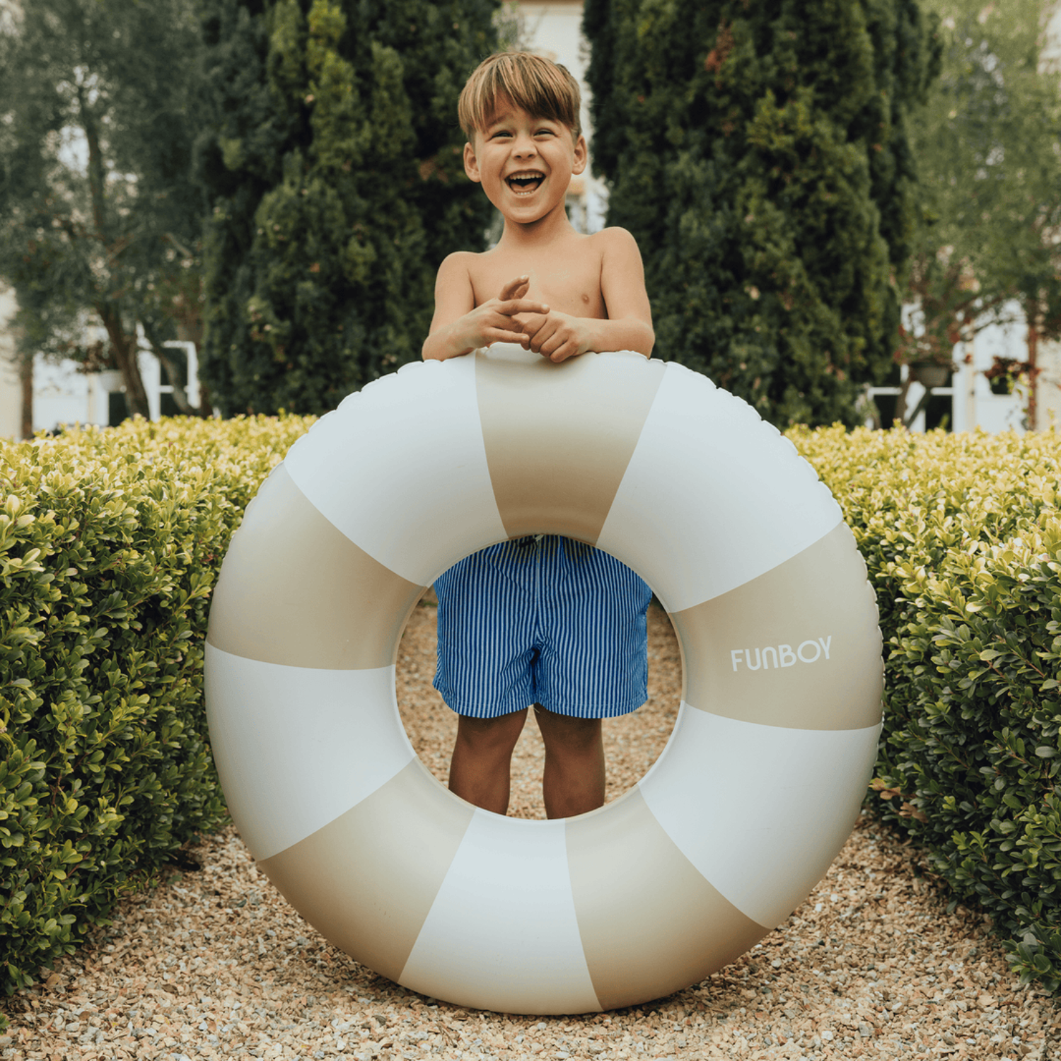 Kids Inflatable Candy Striped Tan/White Pool Float