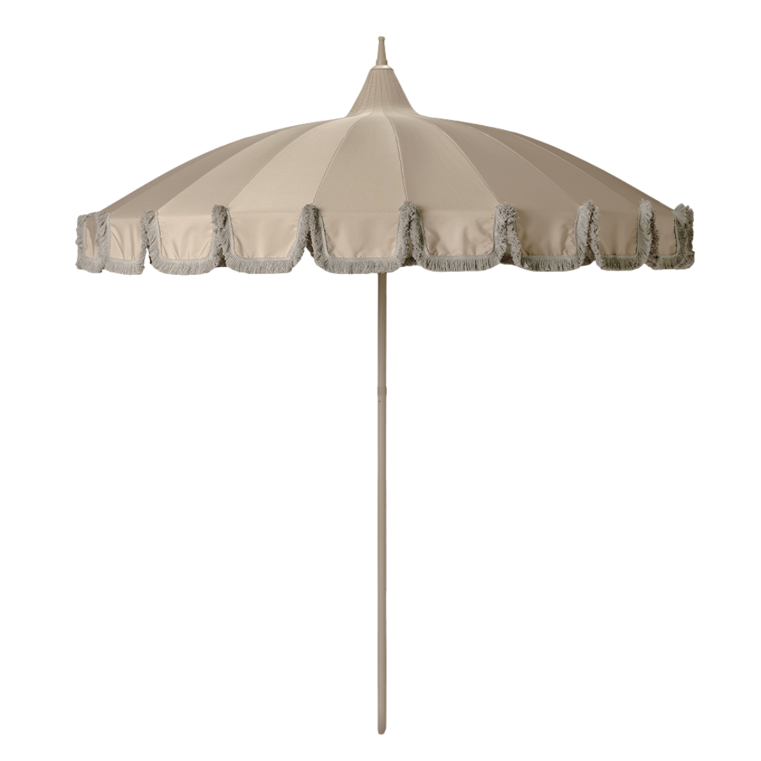 Fringe 8' Round Garden Umbrella - Sand Beige