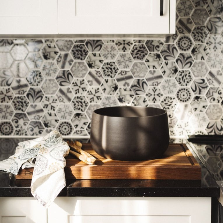 Matte Black Stoneware 9" Tall Serving Bowl