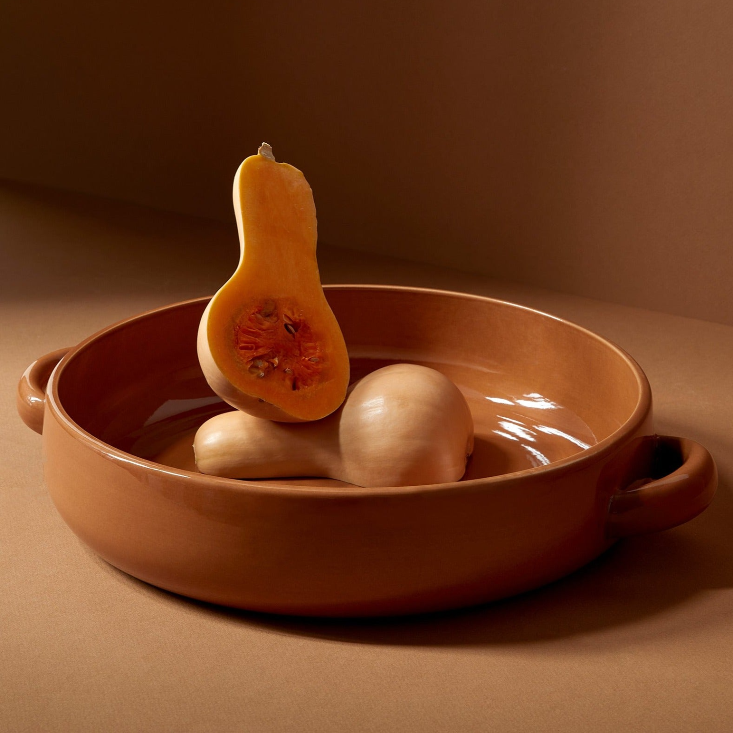 Stoneware Serving Plate w/Handles- Glazed Terracotta