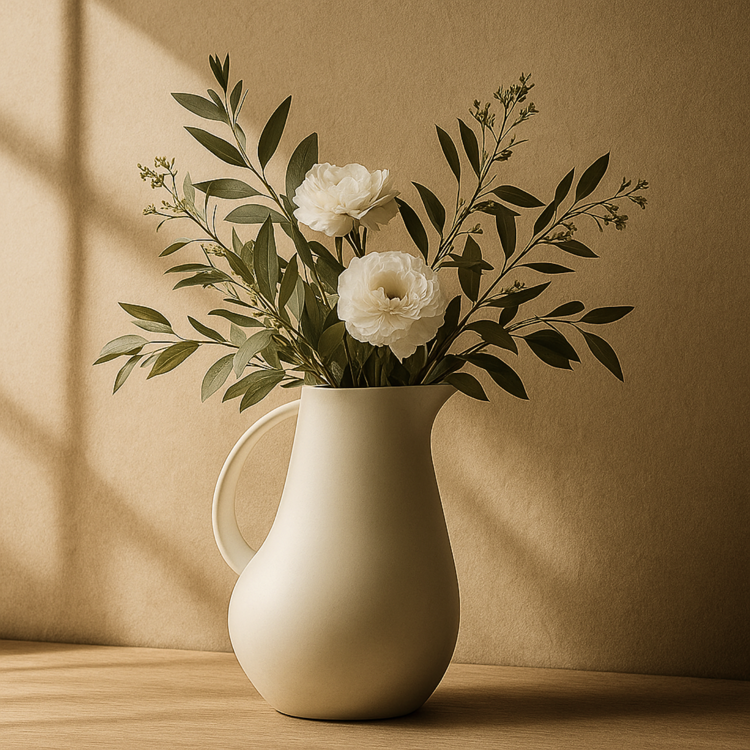 Matte White Stoneware Pitcher