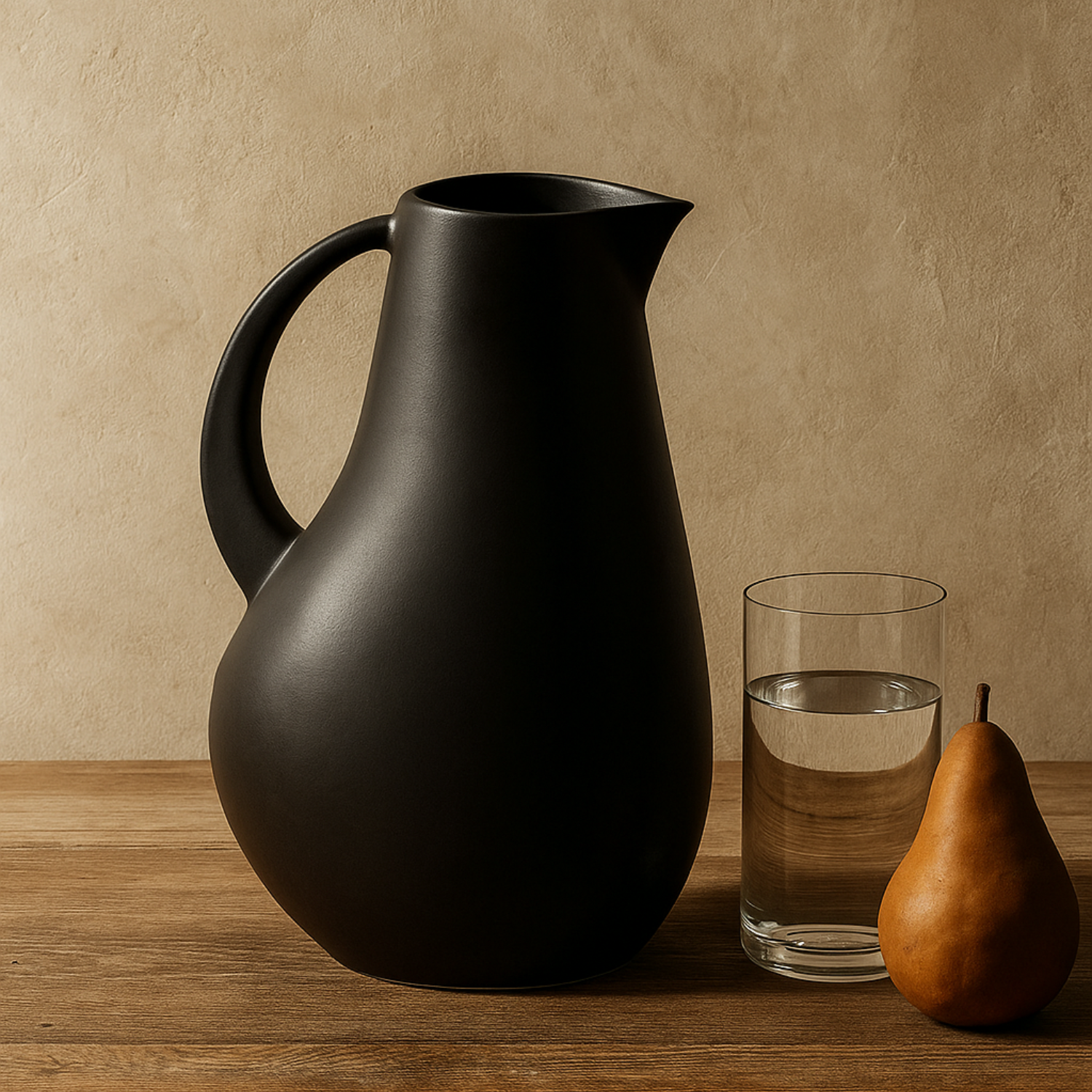 Matte Black Stoneware Pitcher