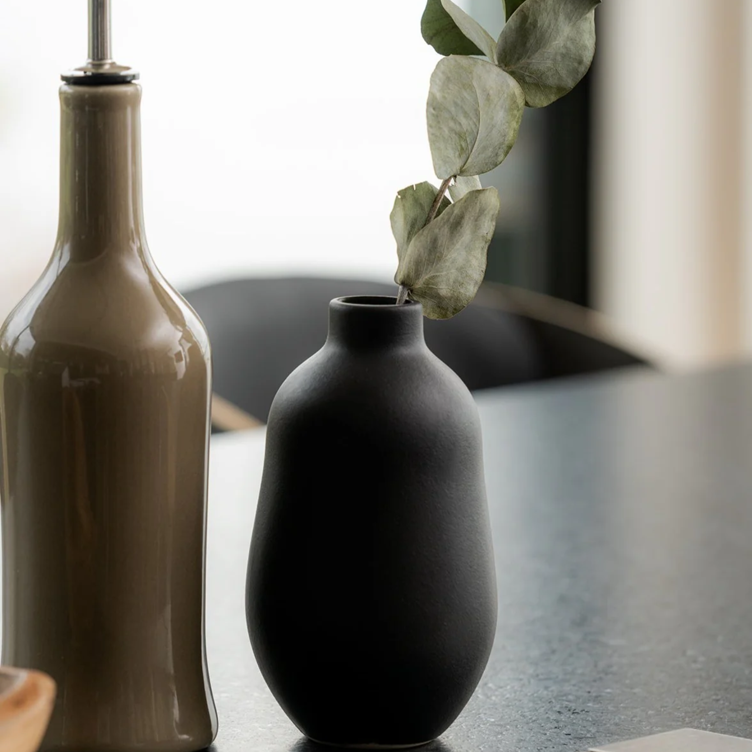Matte Black Stoneware Vase
