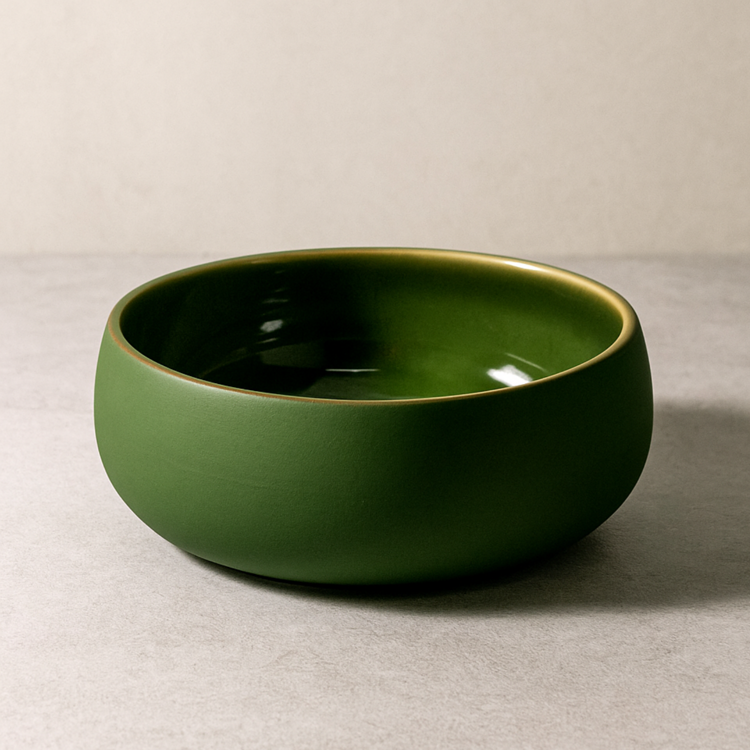 Green Stoneware Low Serving Bowl