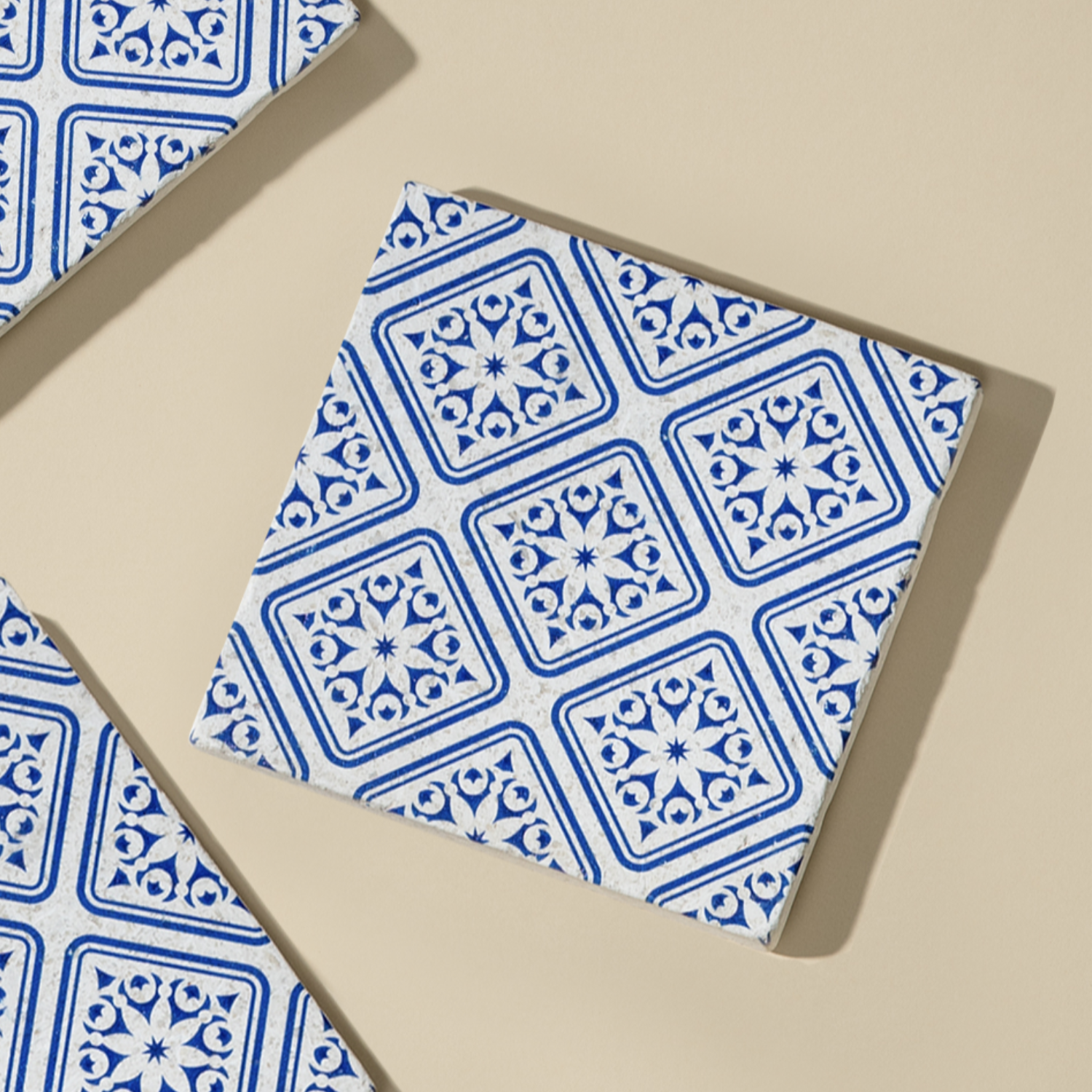 Marble Square Title Coasters (Set of 4) - Blue/White