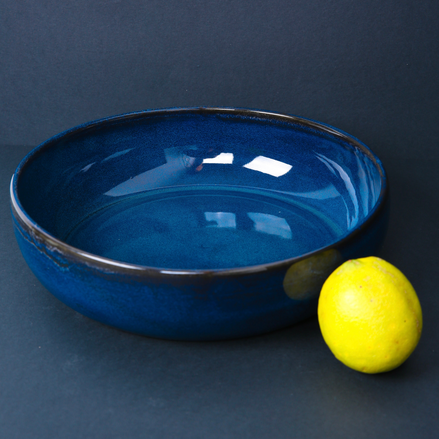 Stoneware 60oz Shallow Serving Bowl - Indigo