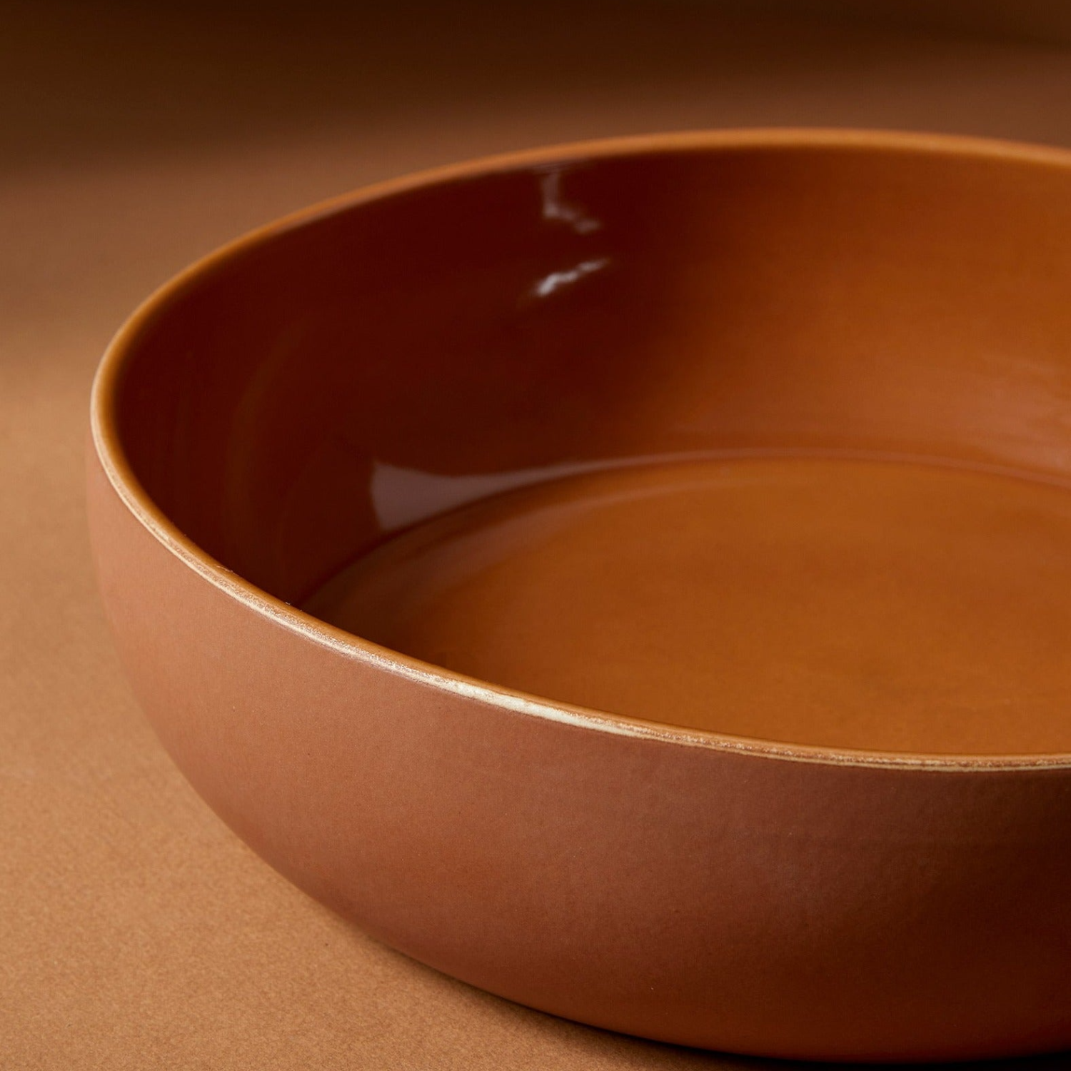 Stoneware 60oz Shallow Serving Bowl- Matte/Shiny Terracotta