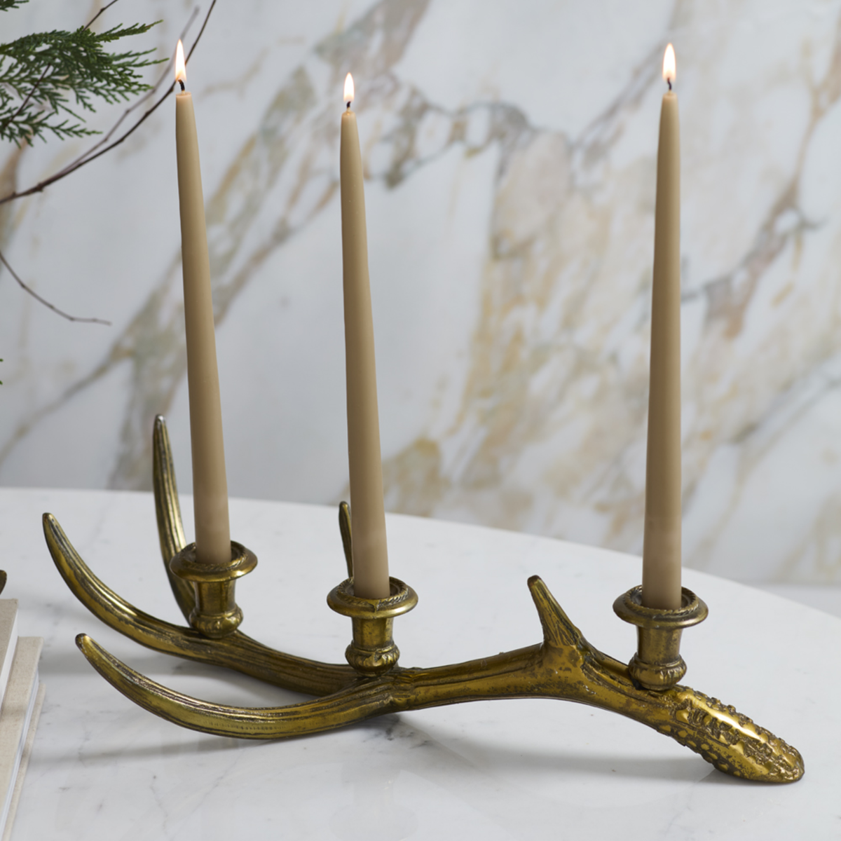 Antique Golden Antler Candle Holder