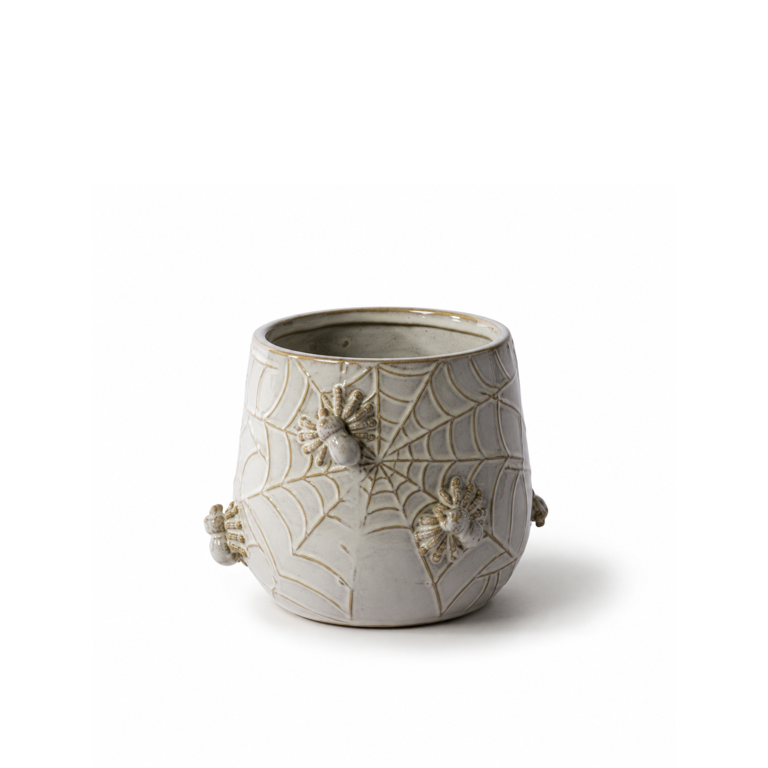 Spooky Spider Cream Ceramic Pot