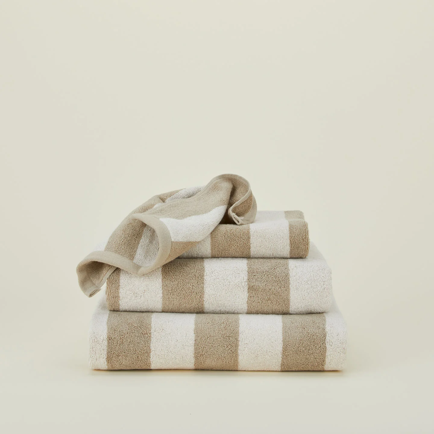Sorrento Striped Terry Towels - Ivory/Flax