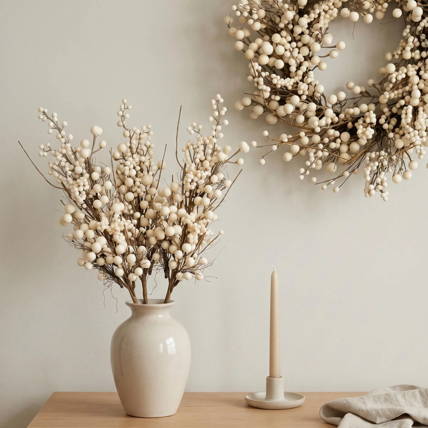 Artificial 34" Cream Winterberry Stem