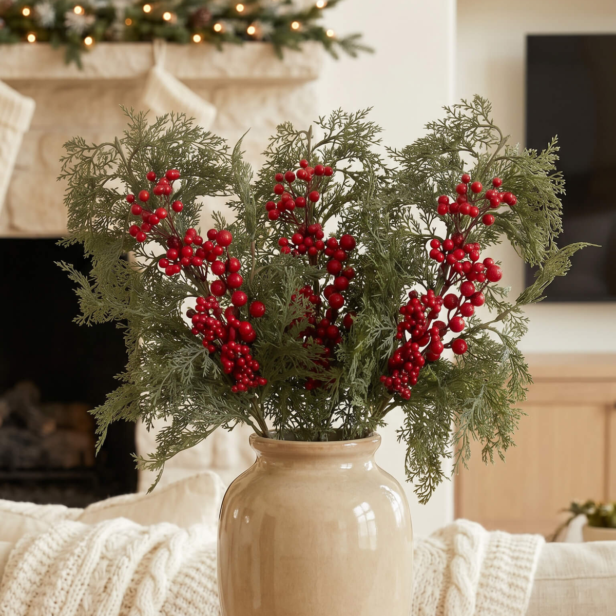 Artificial Real Touch 36" Red Winterberry Cedar Stem