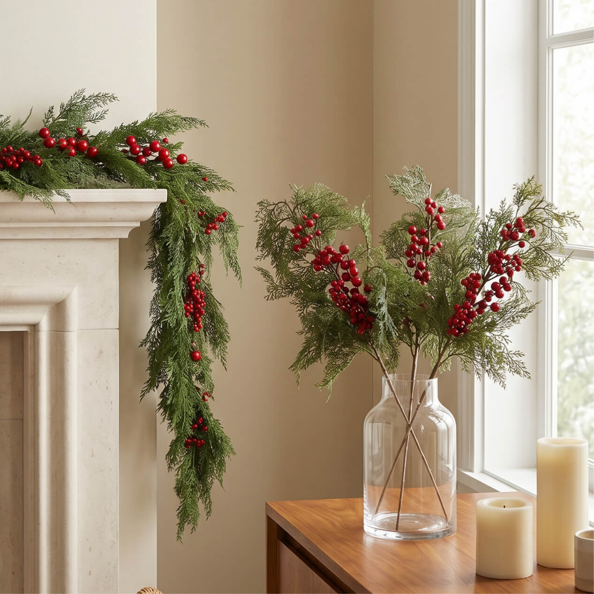 Artificial Real Touch 36" Red Winterberry Cedar Stem