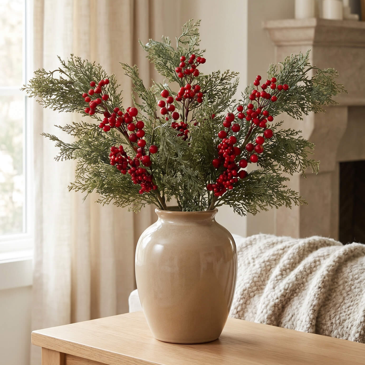Artificial Real Touch 36" Red Winterberry Cedar Stem