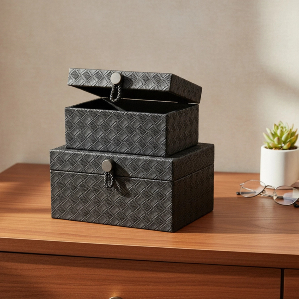 Woven Black Storage Boxes (Set of 2)