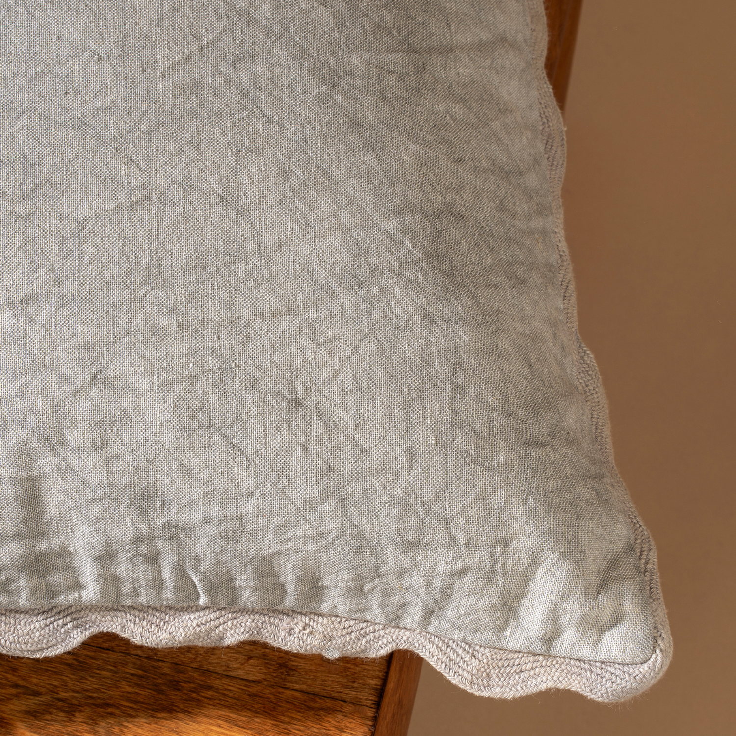 Distressed Scallop Linen Toss Pillow- Fog