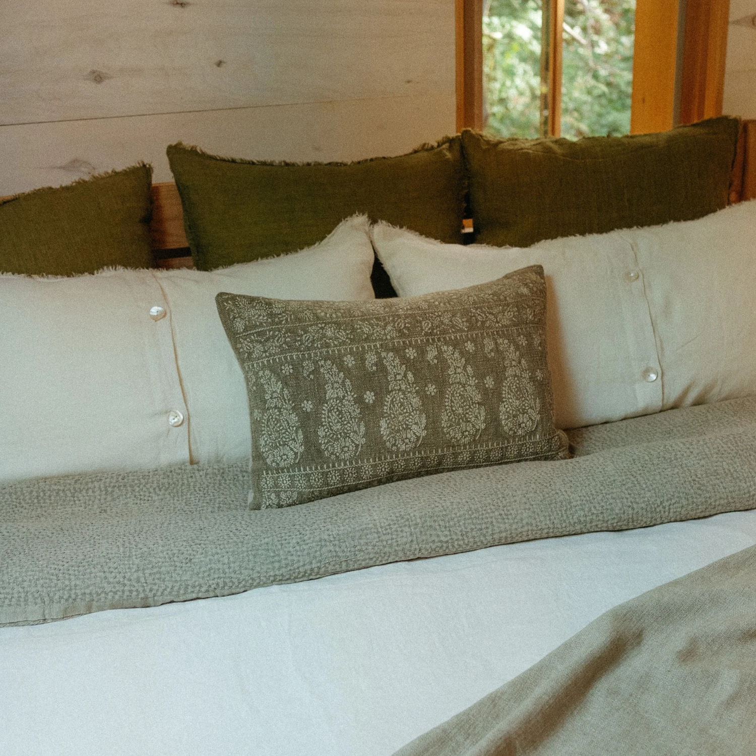 Embroidered Sage Toss Pillow