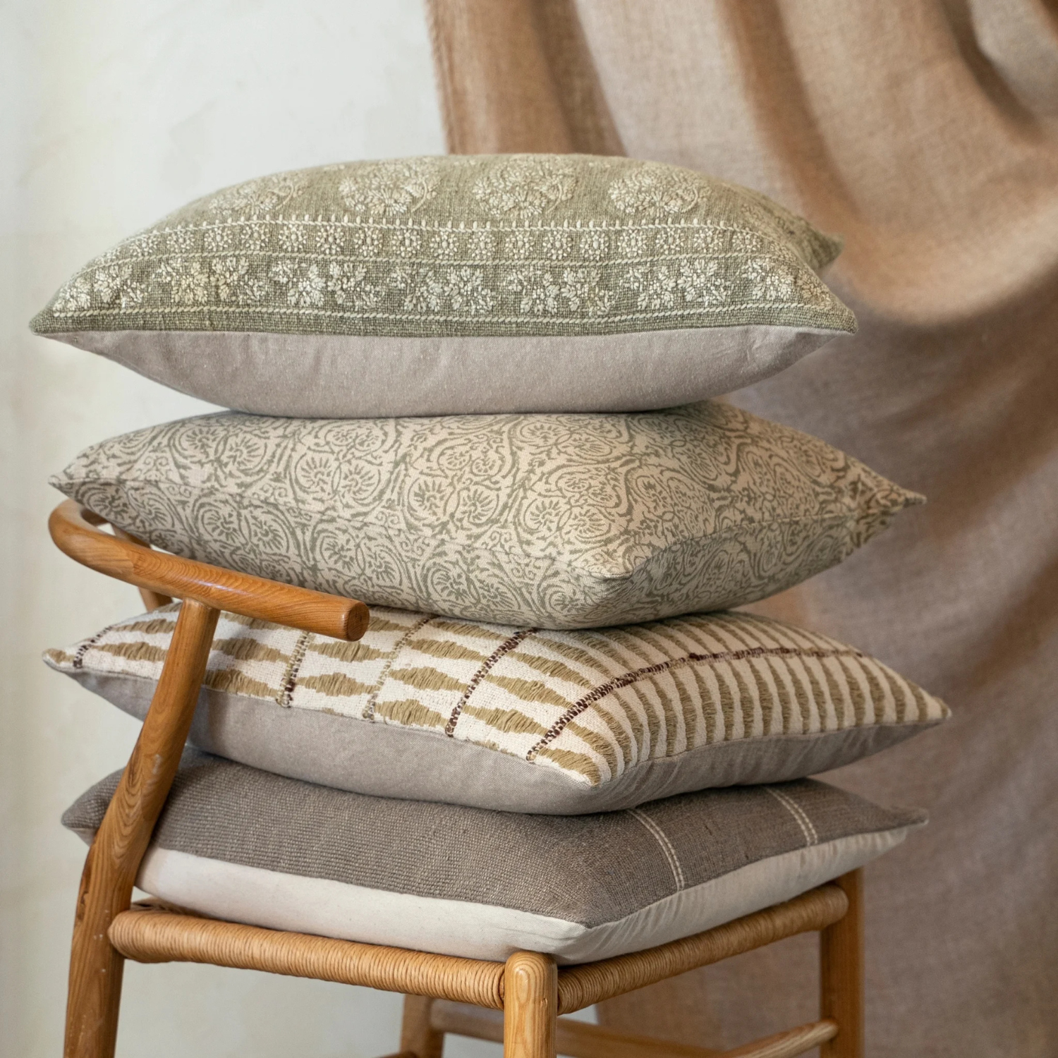 Embroidered Sage Toss Pillow