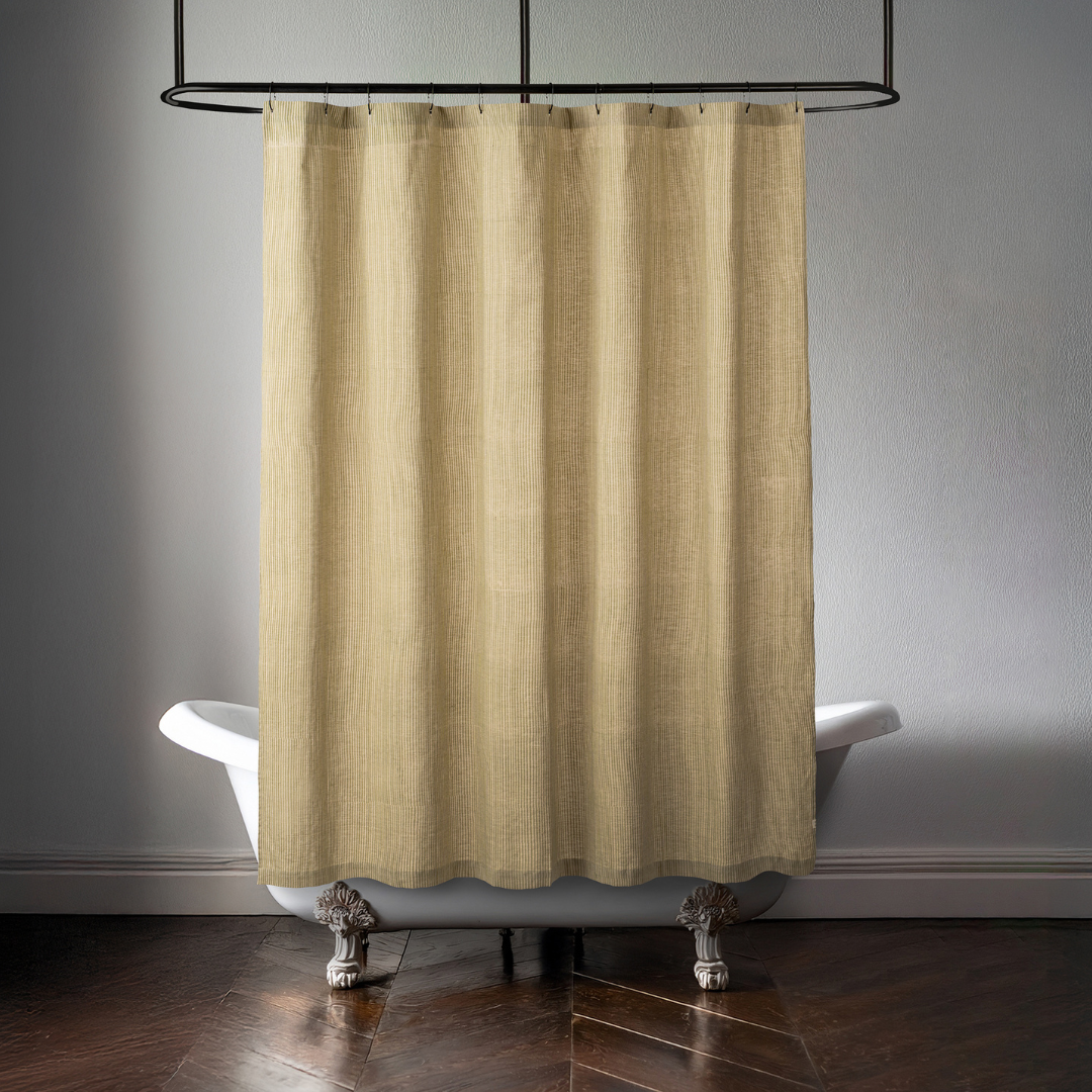 Linen Shower Curtain - Natural Pinstripe
