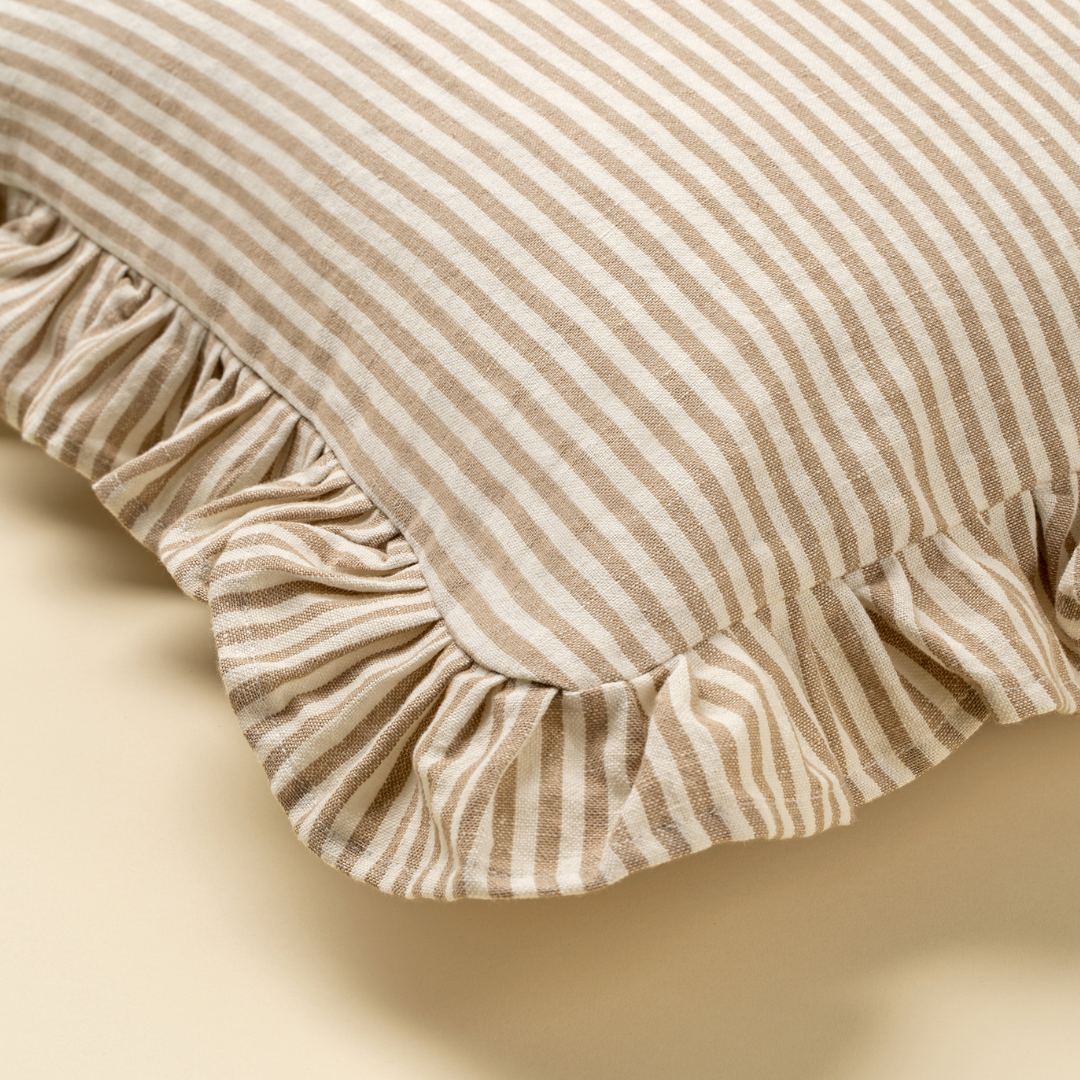 Ruffles Pinstripe Toss Pillow - Beige