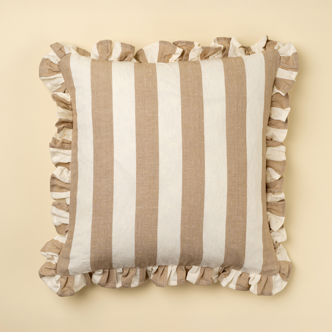 Ruffles Candystripe Toss Pillow - Beige