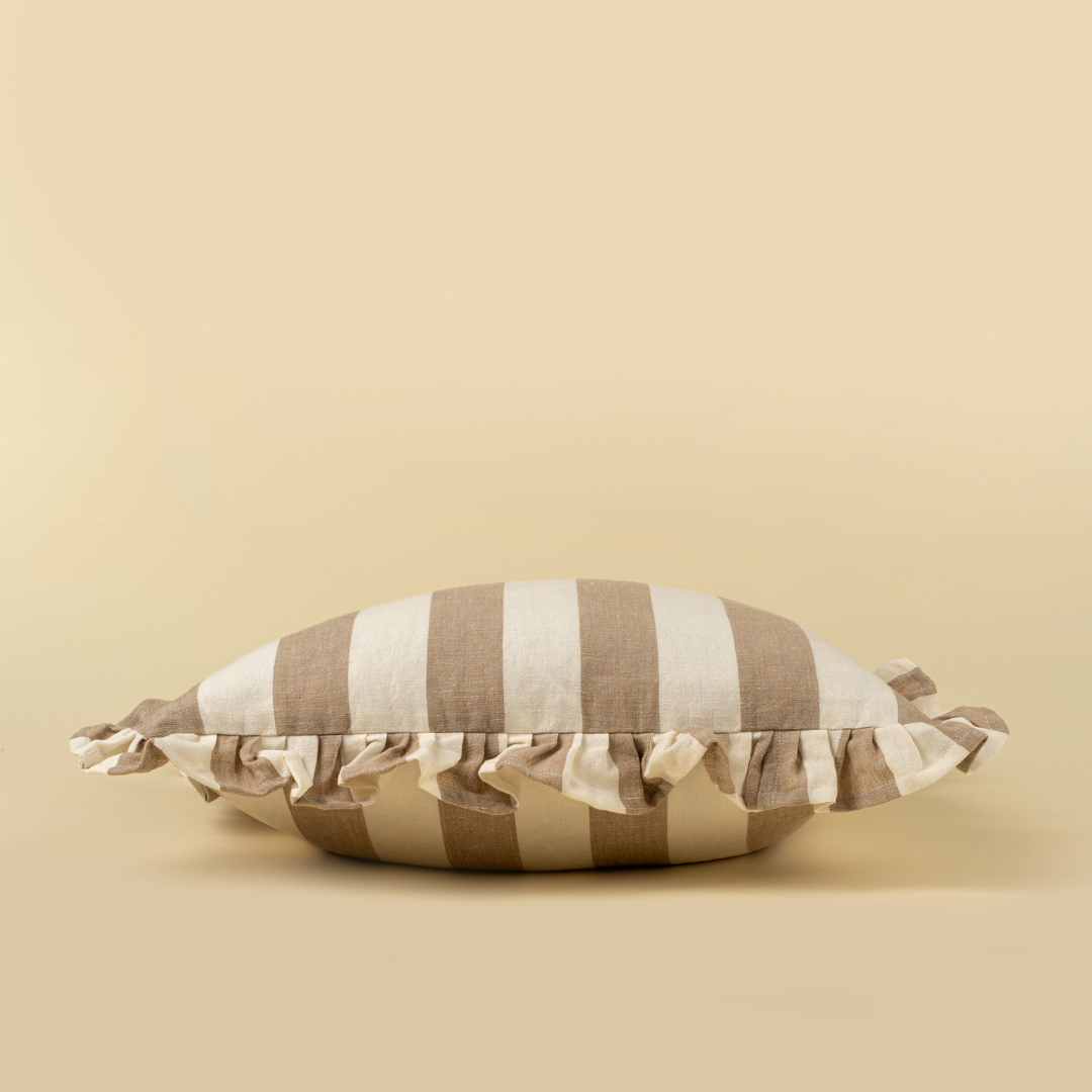 Ruffles Candystripe Toss Pillow - Beige